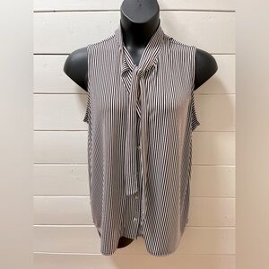 ANN TAYLOR - Sleeveless Striped Tie-Neck Blouse (XL)